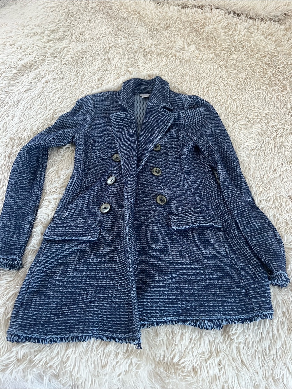 Chico's Navy Textured Double-Breasted Knit Blazer